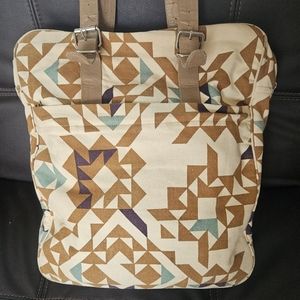 Kate Sheridan Anthropologie backpack geometric tan brown canvas large tote bag